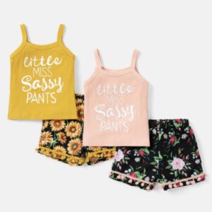 tank and shorts set kids, toddler, girls, pink, yellow, back to school, summer vacation